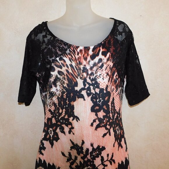 VENUS Sexy Leopard Lace Dress Stretch BodyCon Sheer Sleeve sz M - Picture 3 of 6